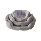 מיטה עגולה אפור בהיר פרווה לבנה L