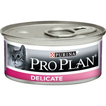 Proplan פרופלאן 85 גרם מזון מזון רטוב (שימורים) לחתולים בוגרים עם מערכת עיכול רגישה בטעם הודו (דליקט)