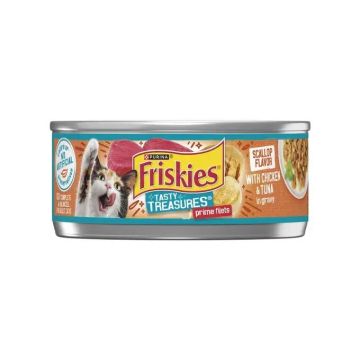 Friskies פריסקיז 156 גרם מזון מזון רטוב לחתולים נתחי עוף וטונה ברוטב (טייסטי טרז׳רס)