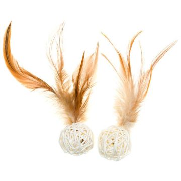 צעצוע לחתול זוג כדורי קש עם נוצה