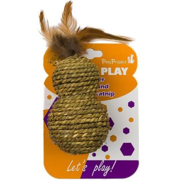 צעצוע לחתול רעשן במבוק וקש עם נוצות