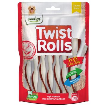 DENTALIGHT דנטלייט 100 גרם חטיף דנטלי לכלב רולס טוויסט קלציום בטעם עוף (S)