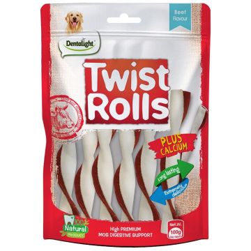 DENTALIGHT דנטלייט 100 גרם חטיף דנטלי לכלב רולס טוויסט קלציום בטעם בקר (M)
