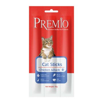 Premio Sticks פרמיו סטיקס חטיף בשר רך לחתולים בטעם עוף וברווז  15 גרם