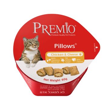 Premio Pillow - פרמיו 60 גרם חטיף כריות לחתולי בית בטעם עוף וגבינה