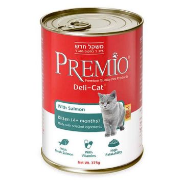Premio פרמיו 375 גרם מזון מזון רטוב (שימורים) לחתולים גורים בטעם סלמון (קיטן)