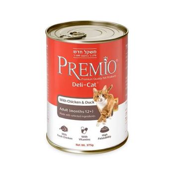 Premio פרמיו 375 גרם מזון מזון רטוב (שימור) לחתולים בוגרים בטעם עוף וברווז