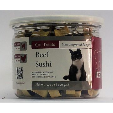 iCat אייקט 150 גרם חטיף בשר רך לחתולים סושי בטעם בקר