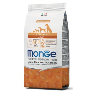 MONGE מונג 12 ק"ג מזון יבש לכלבים בוגרים בטעם ברווז אורז ותפו"א (אדולט)