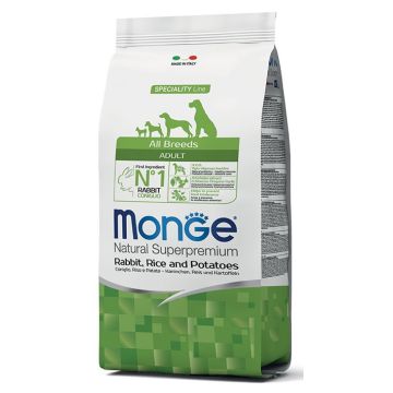 MONGE מונג 12 ק"ג מזון יבש לכלבים בוגרים בטעם ארנב אורז ותפו"א (אדולט)