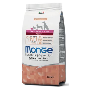 MONGE מונג 2.5 ק"ג מזון יבש לכלבים בוגרים מגזע קטן מאוד בטעם סלמון (אקסטרא סמול אדולט)