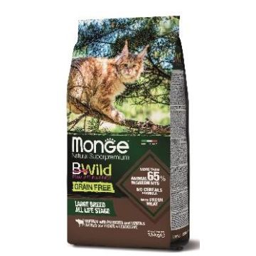 MONGE מונג 1.5 ק"ג מזון יבש לחתולים בטעם בופלו ותפו"א (ביווילד)