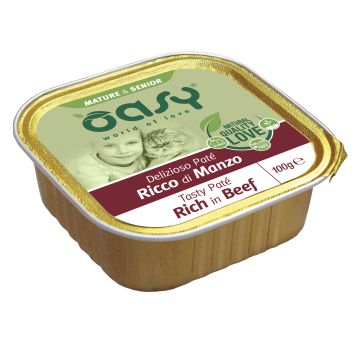 OASY אואסי 100 גרם מזון מזון רטוב (מעדן) לחתולים מבוגרים בטעם מרקם פטה בקר (סניור)