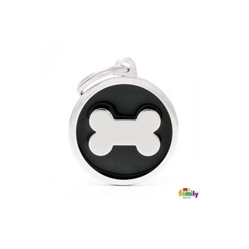 תג שם קלאסיק עצם בעיגול שחור CH17