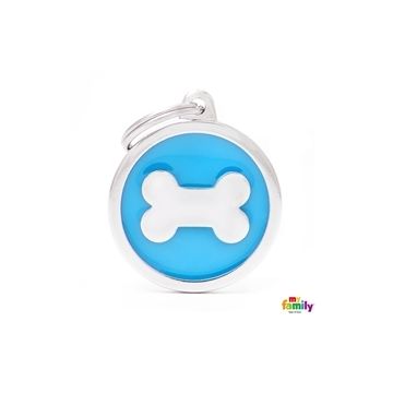 תג שם קלאסיק עצם בעיגול תכלת CH17