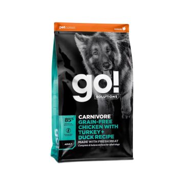 Go גו 9.98 ק"ג מזון יבש ללא דגנים לכלבים בוגרים בטעם עוף הודו וברווז (קרניבור)