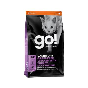 Go גו 3.7 ק"ג מזון יבש ללא דגנים לחתולים בוגרים בטעם עוף הודו וברווז (קרניבור)