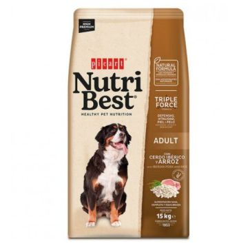 Nutribest נוטריבסט 15 ק"ג מזון יבש לכלבים בוגרים בטעם חזיר איברי ואורז
